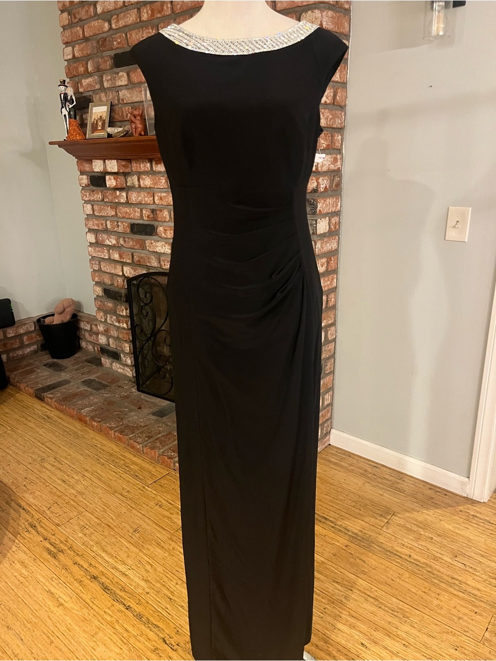 Alex Evenings NWOT Black Evening Gown with Beaded Silver Neckline